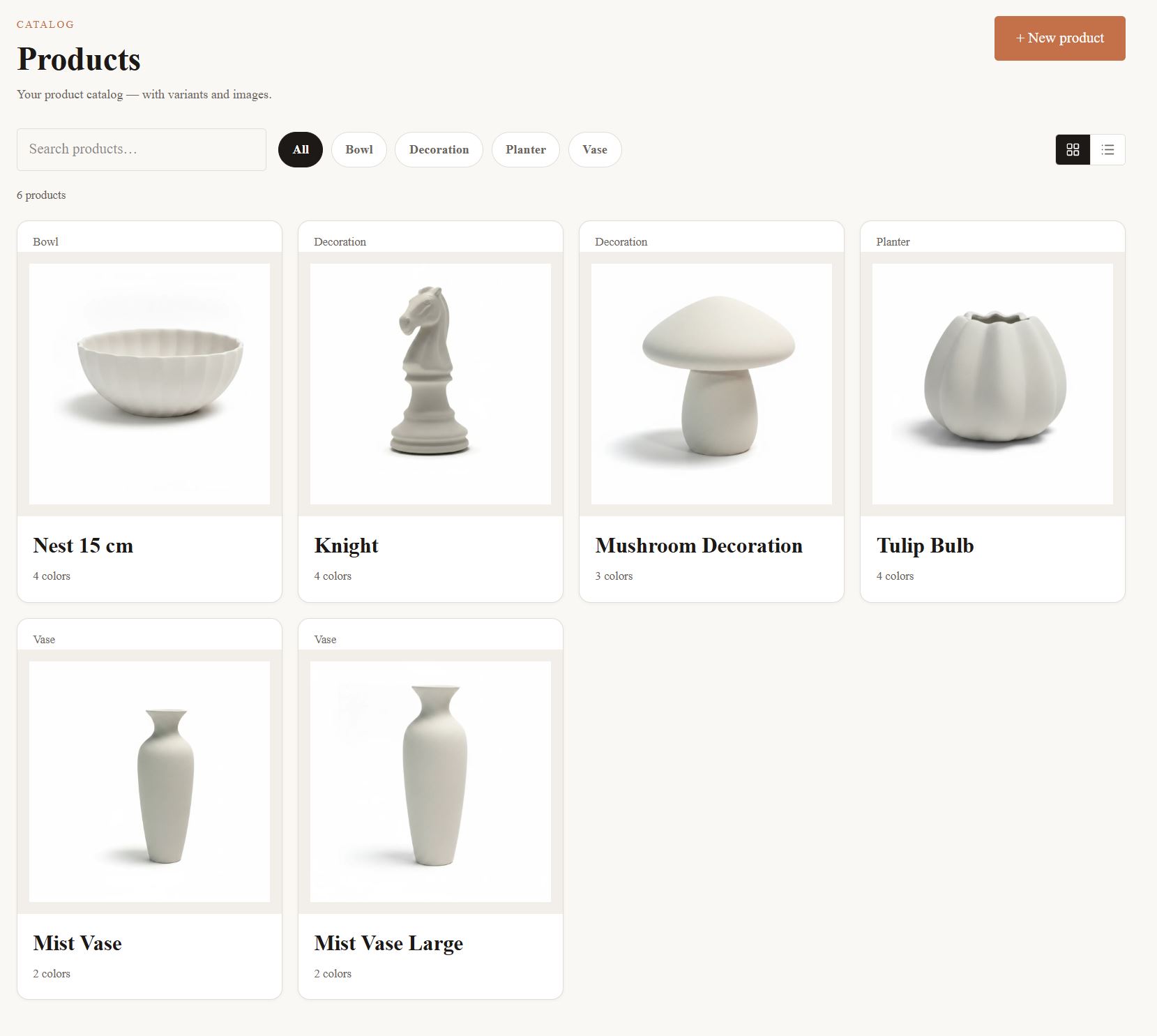 KilnStack product catalog with product photos